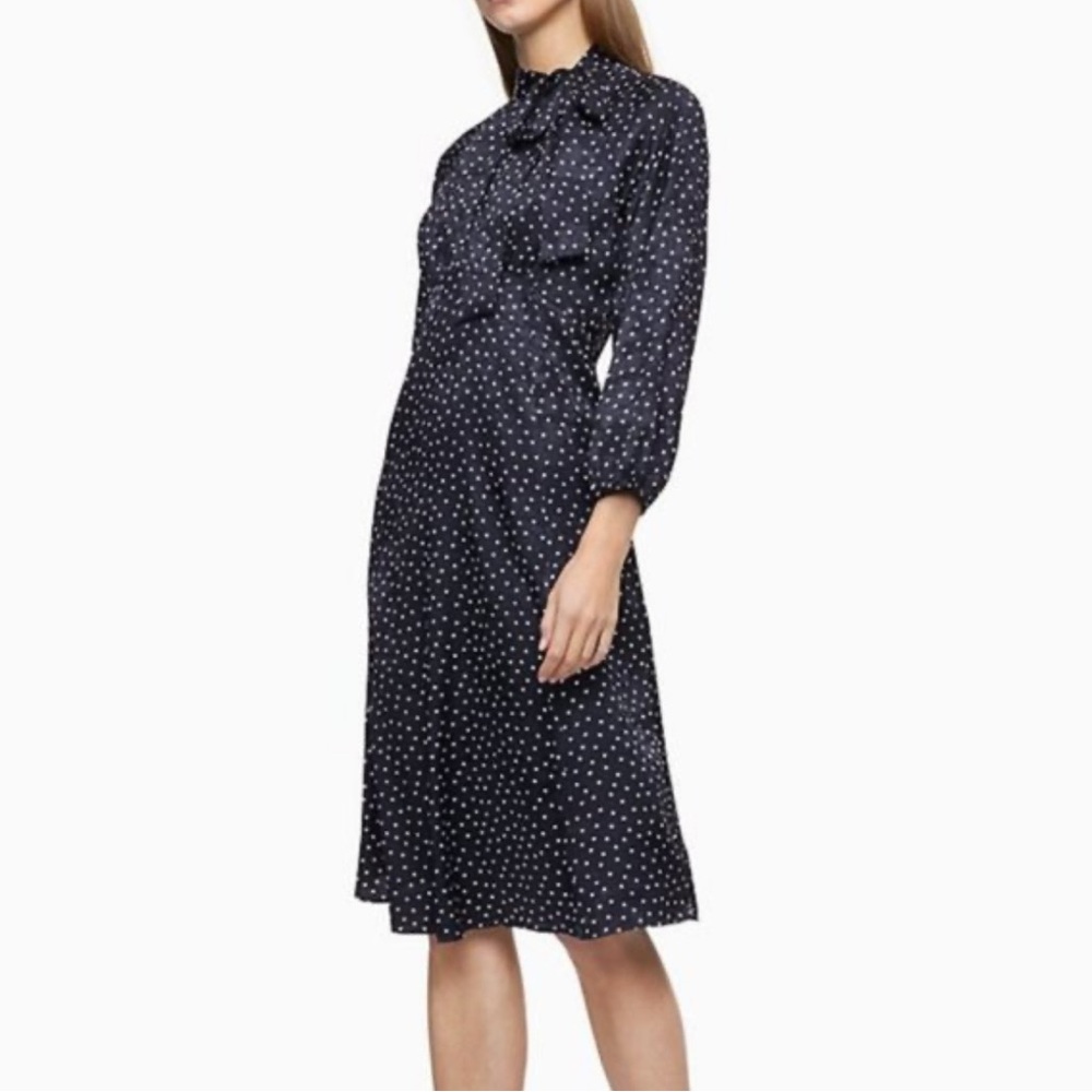 Calvin Klein Black and White Polka Dot Bishop Sleeve Dress